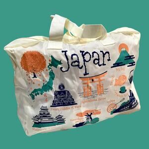 Vintage Japan Souvenir Tour Tote Bag Cute Mt Fuji Buddha Shrines